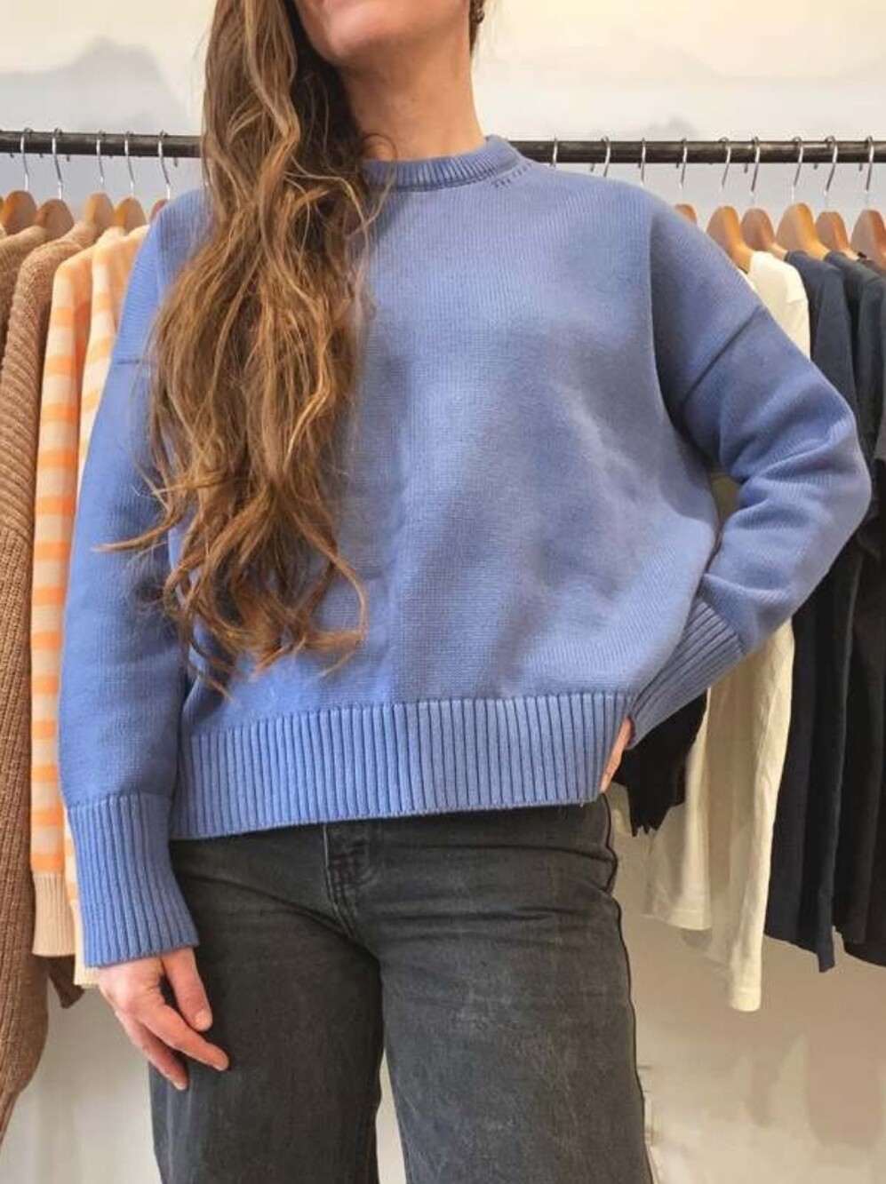 WHITE + WARREN EASY ORGANIC COTTON CREWNECK COOL BLUE XS